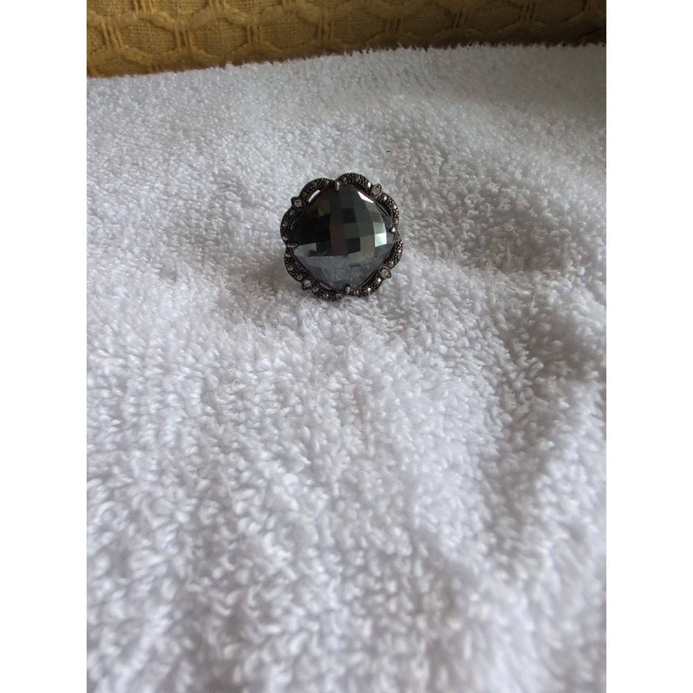 LAVISH by TJM 925 Sterling Silver Onyx & Marcasite ring size 9
